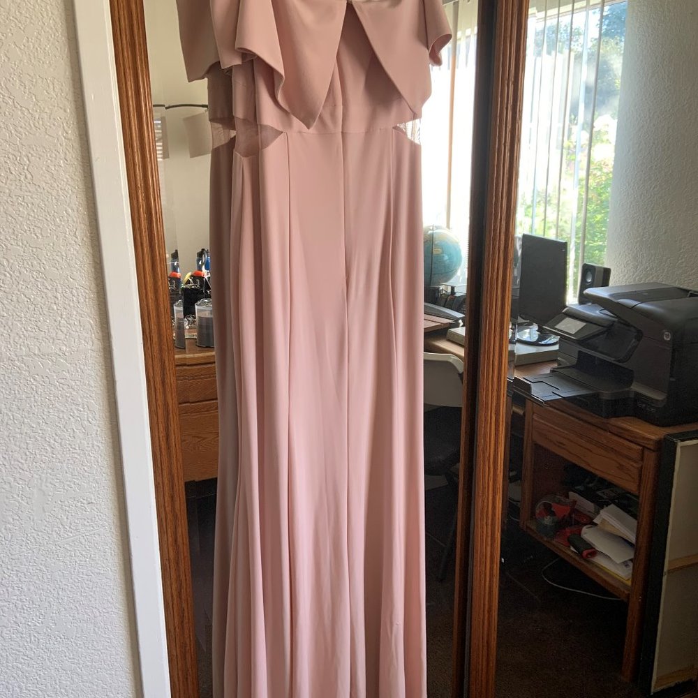 Off-shoulder Cowl Collar Formal Midi w/sheer sides